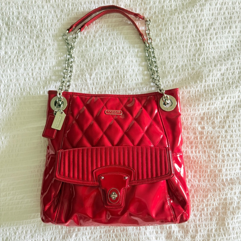 Coach Red Quilted Patent Shoulder Bag